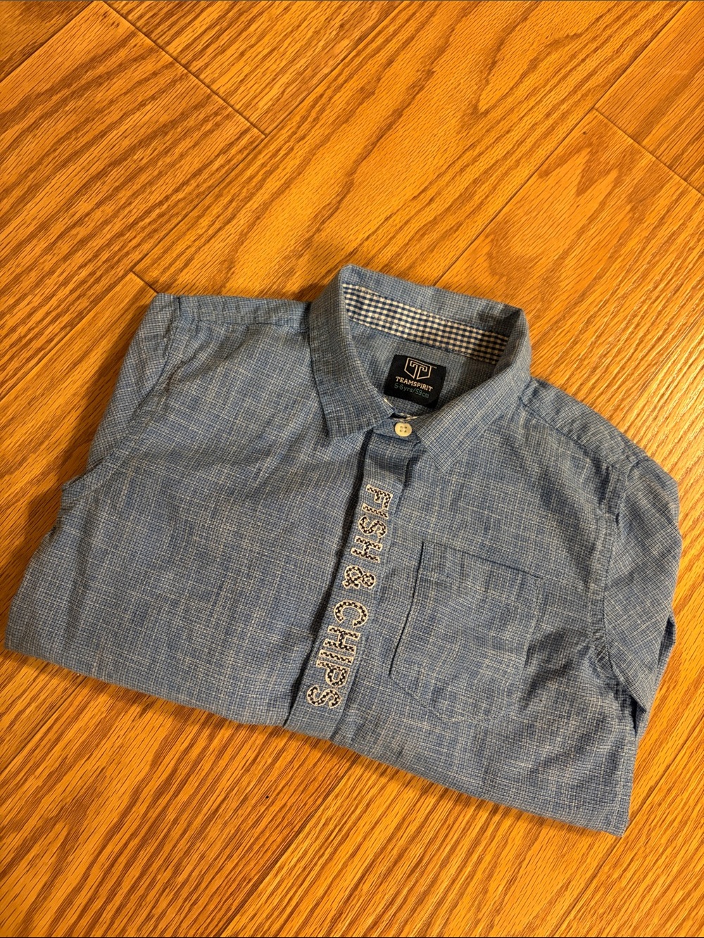 Boys Fish & Chips Embroidered Long Sleeve Button Down Shirt Size 5/6